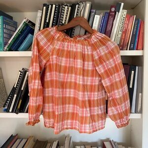J. Crew Factory XS Vibrant Orange Plaid Blouse